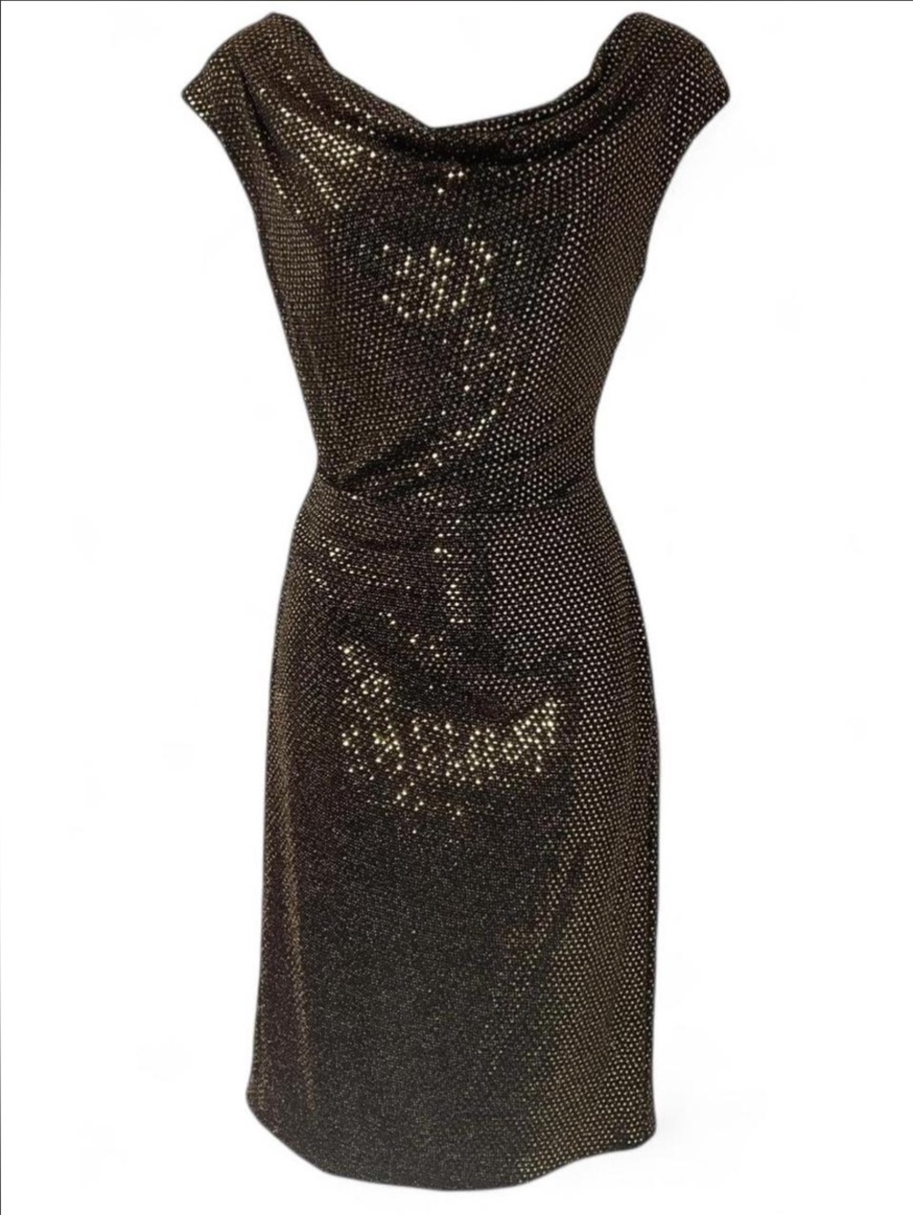 Vince Camuto Metallic Gold Sequin Cowl-Neck Midi Dress